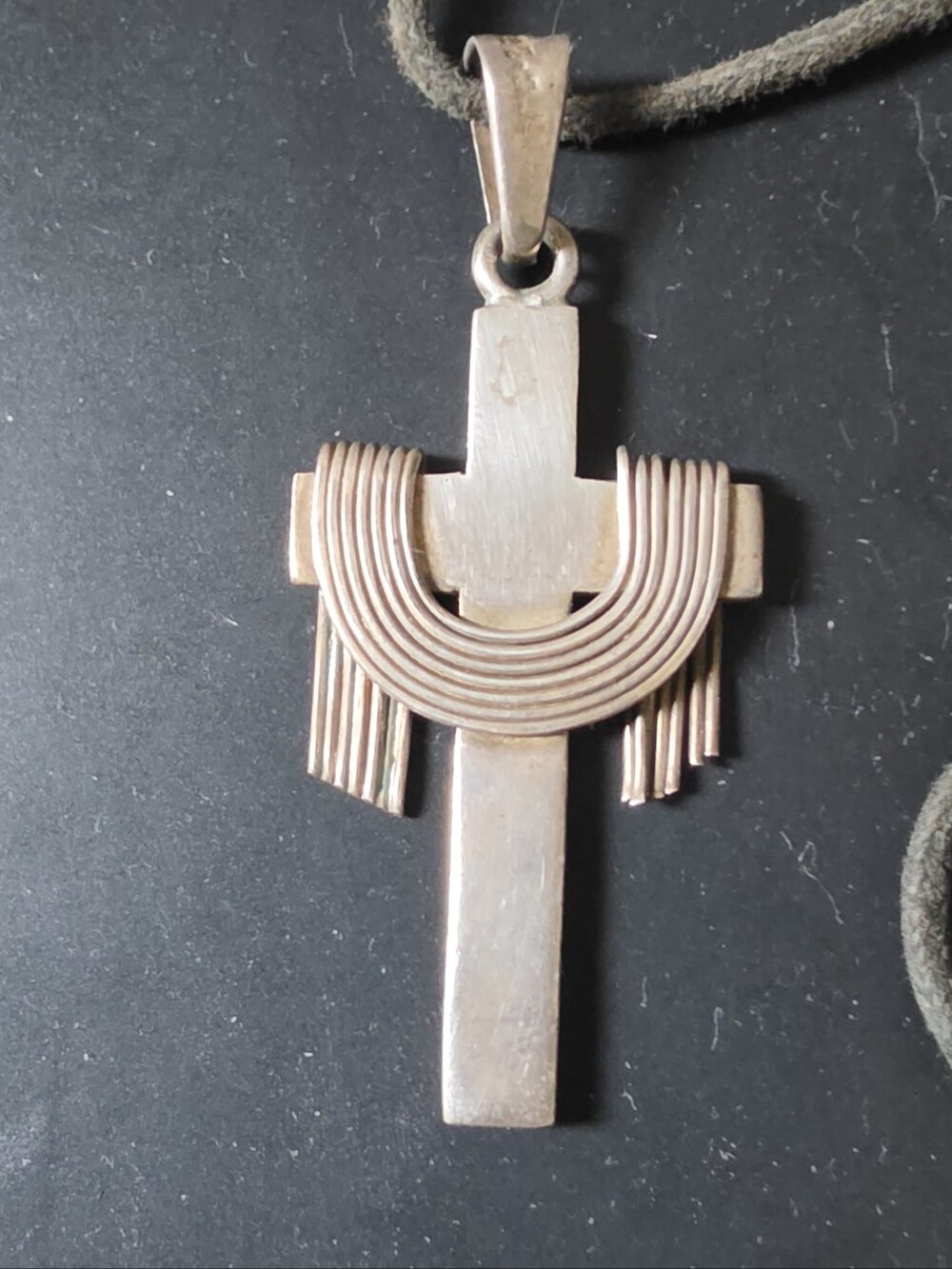 Vintage Sterling Silver Jesus Crucifix On Leather Cord
